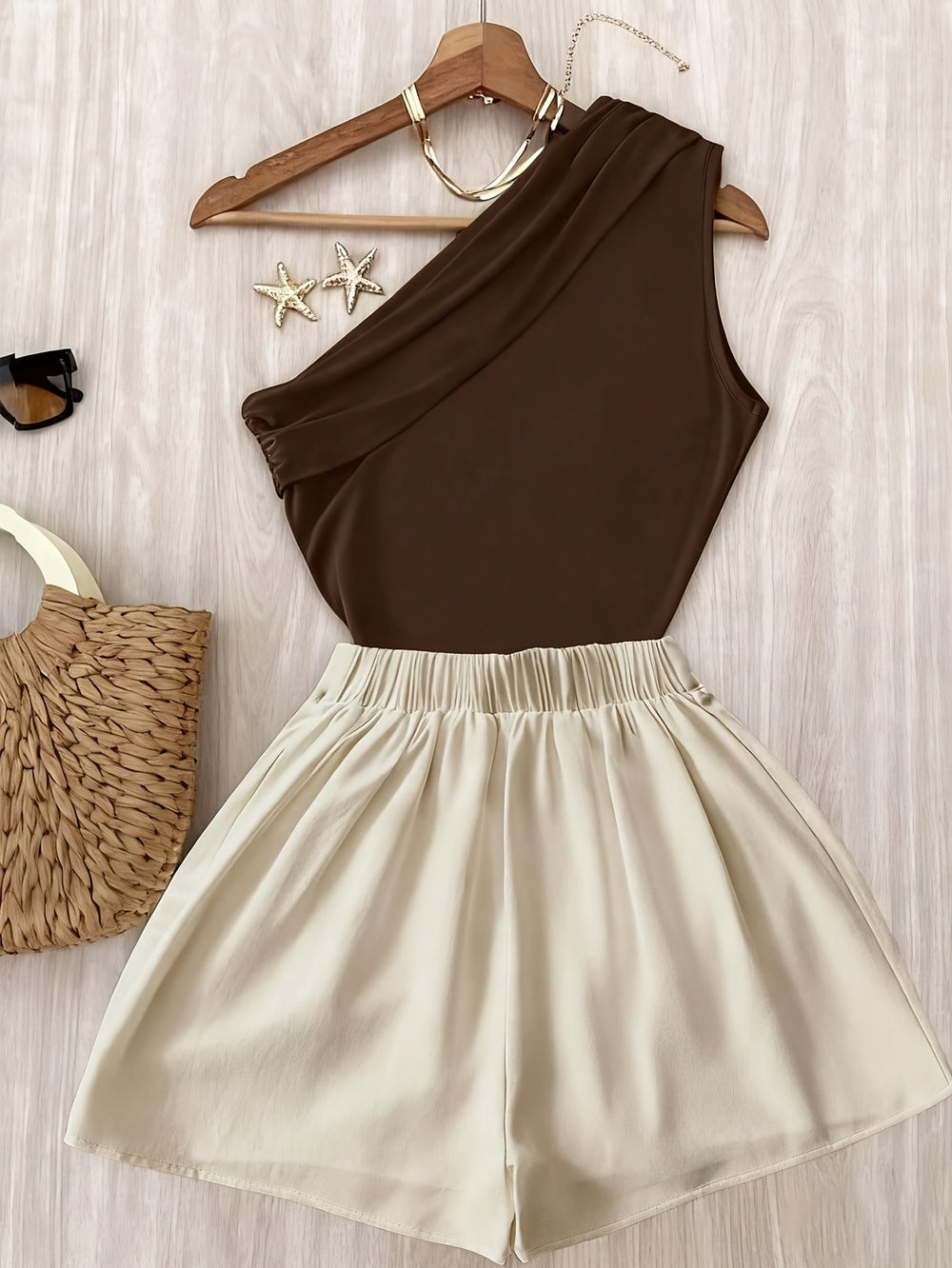 Pleated One-Shoulder Set