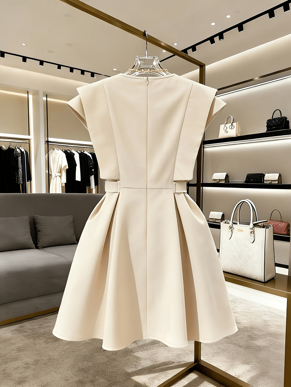 French Round Neck Flutter Midi Dress