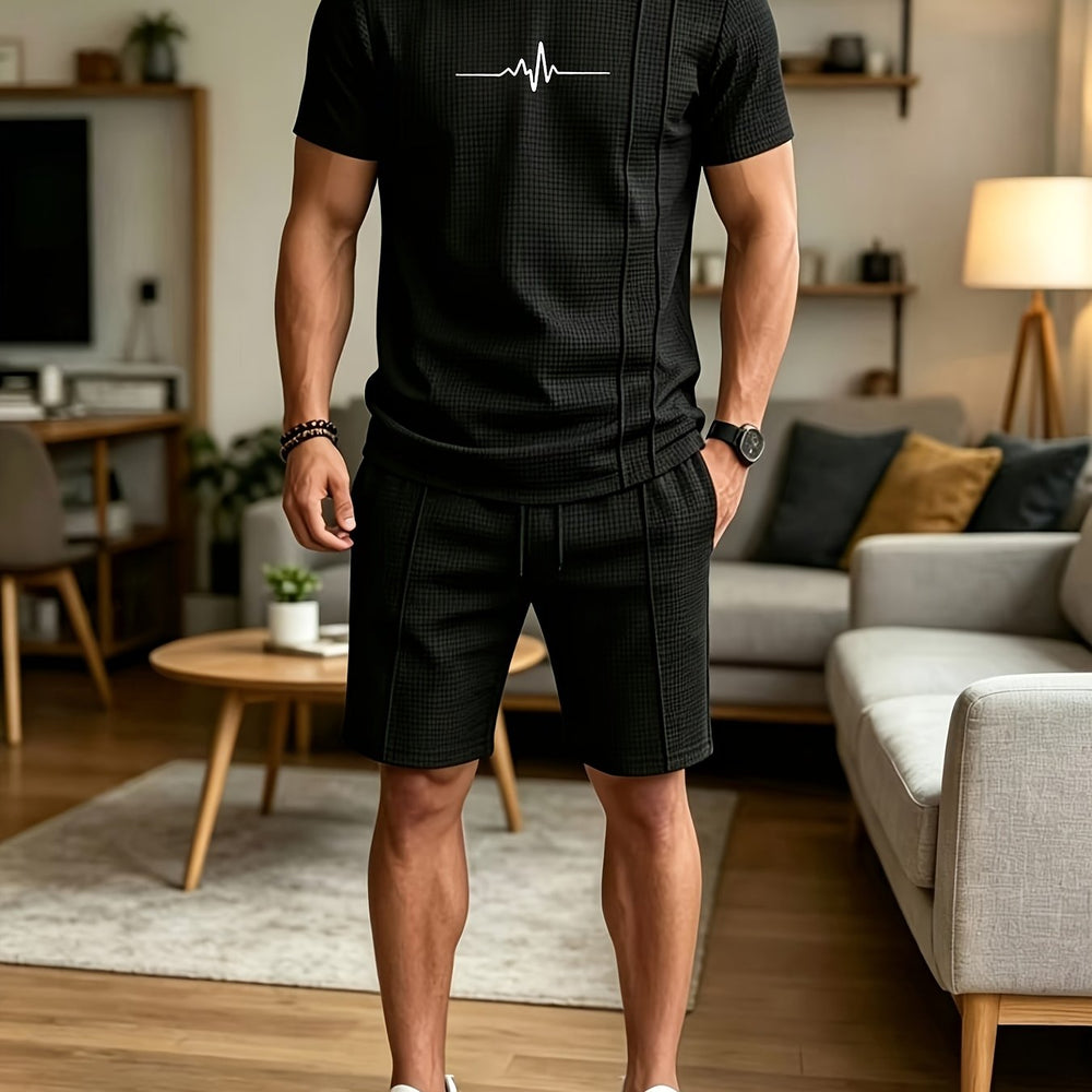 Men's Waffle Knit 2-Piece Set – Crew Neck Tee & Shorts