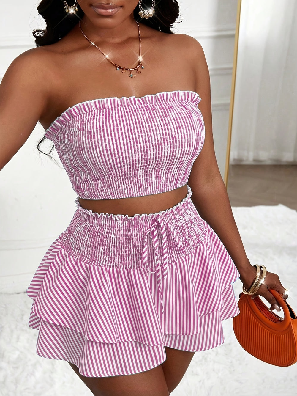 Striped Camisole & Skirt Set