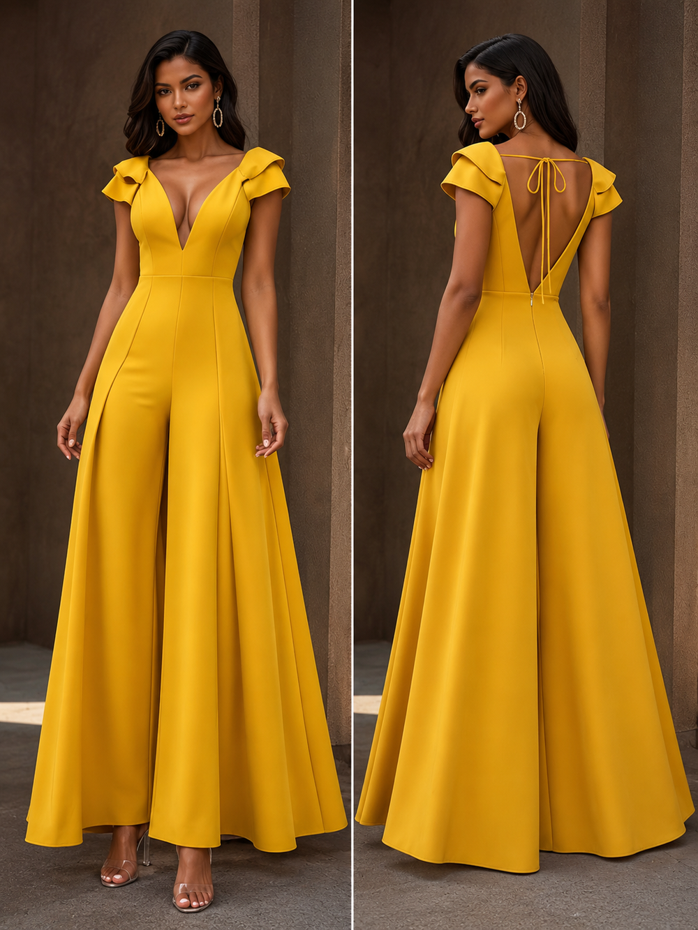 Deep V-Neck Wide-Leg Jumpsuit