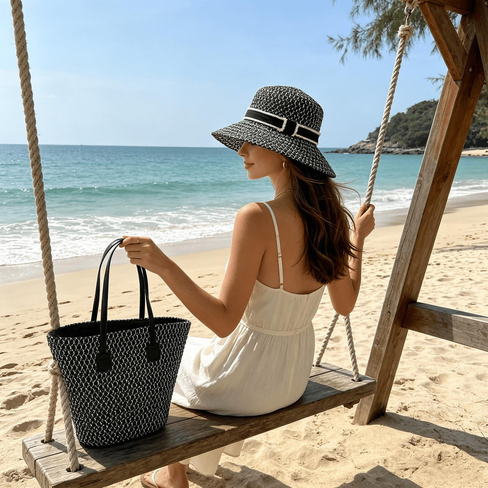 Straw Tote Bag & Sun Hat Set