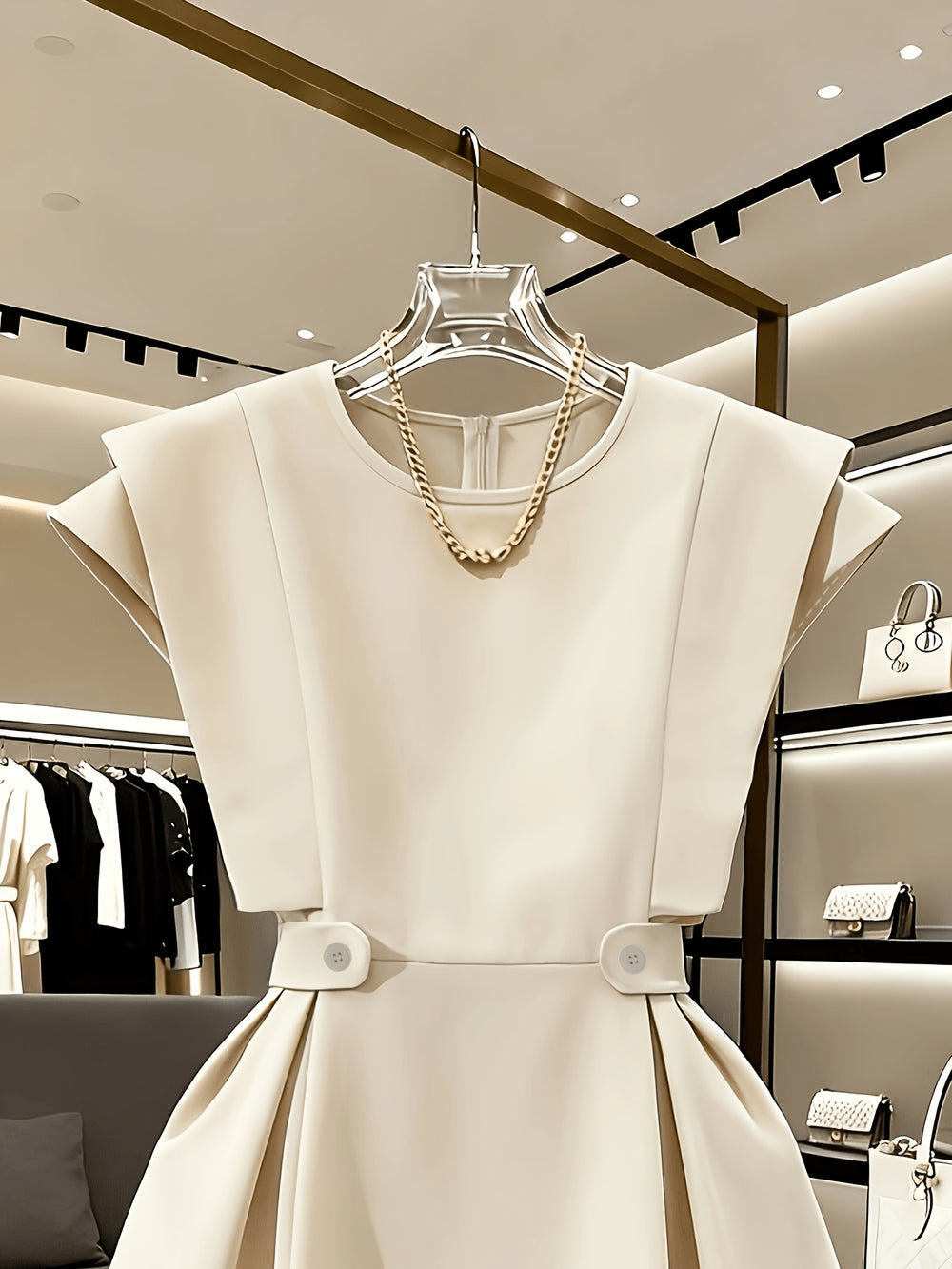 French Round Neck Flutter Midi Dress