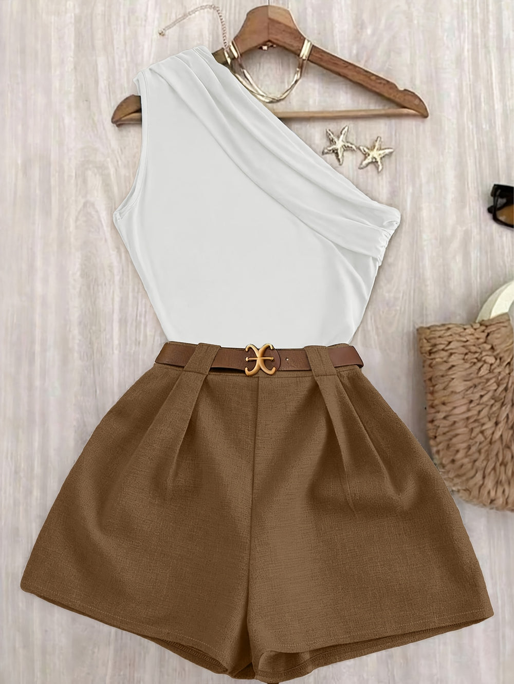 Pleated One-Shoulder Set