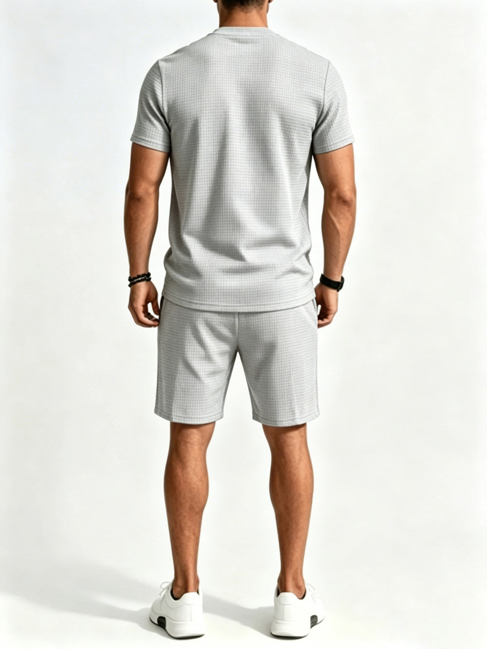 Men's Waffle Knit 2-Piece Set – Crew Neck Tee & Shorts
