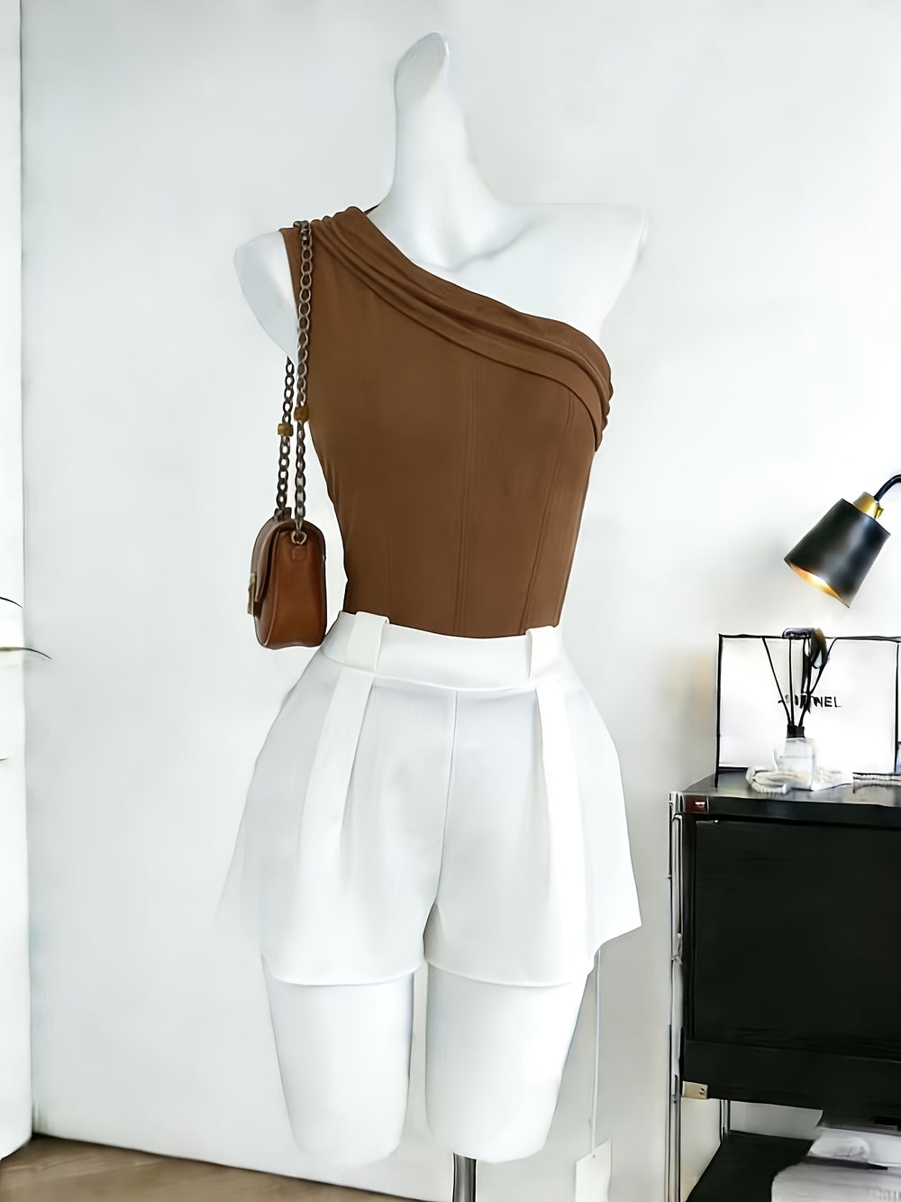 Pleated One-Shoulder Set