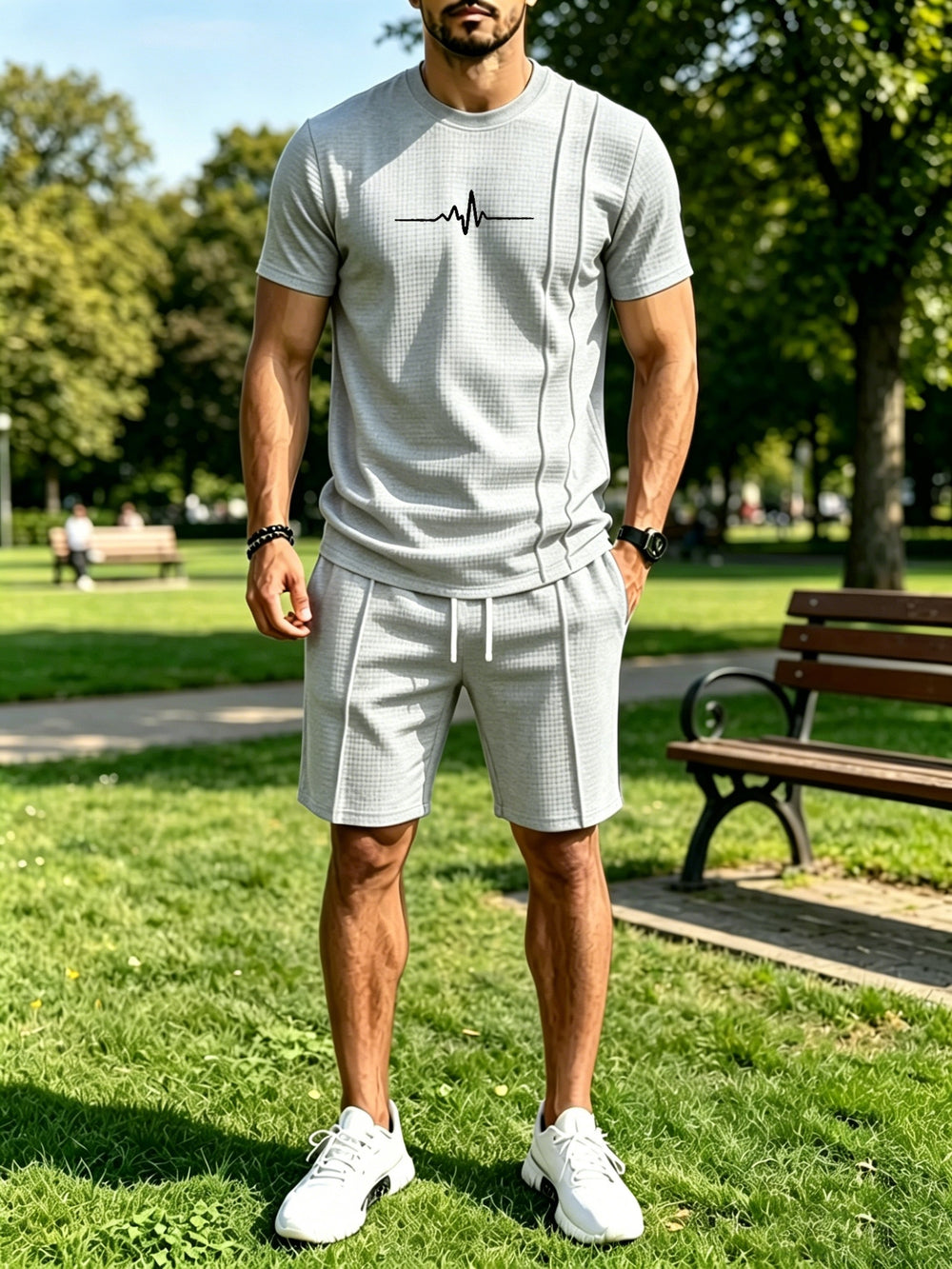 Men's Waffle Knit 2-Piece Set – Crew Neck Tee & Shorts