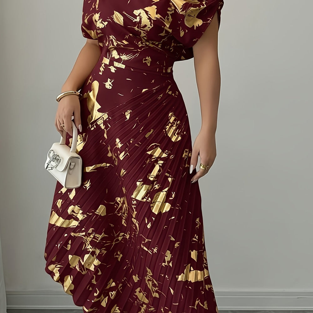 Asymmetrical Pleated Foil Dress