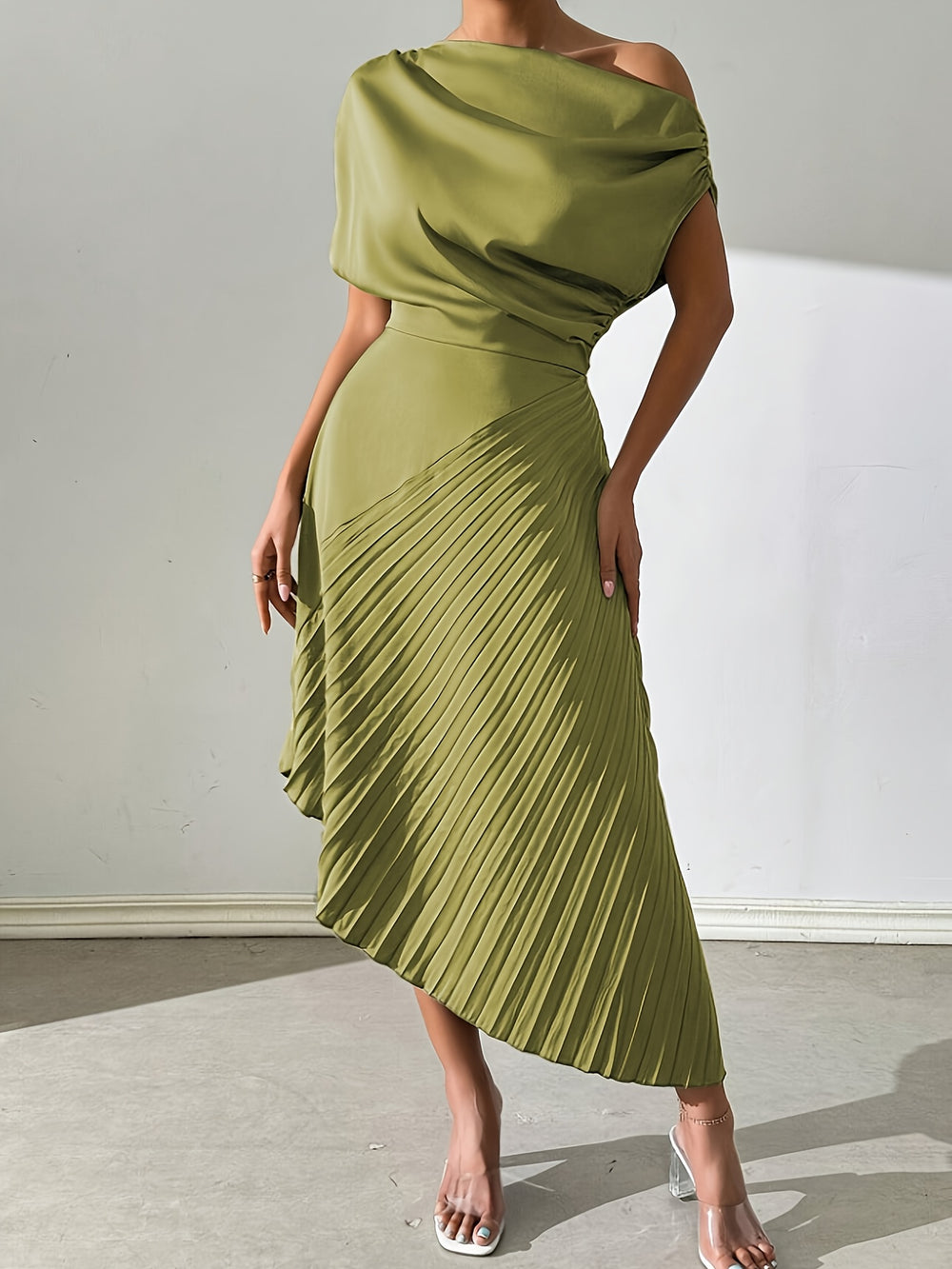 Asymmetrical Pleated Foil Dress