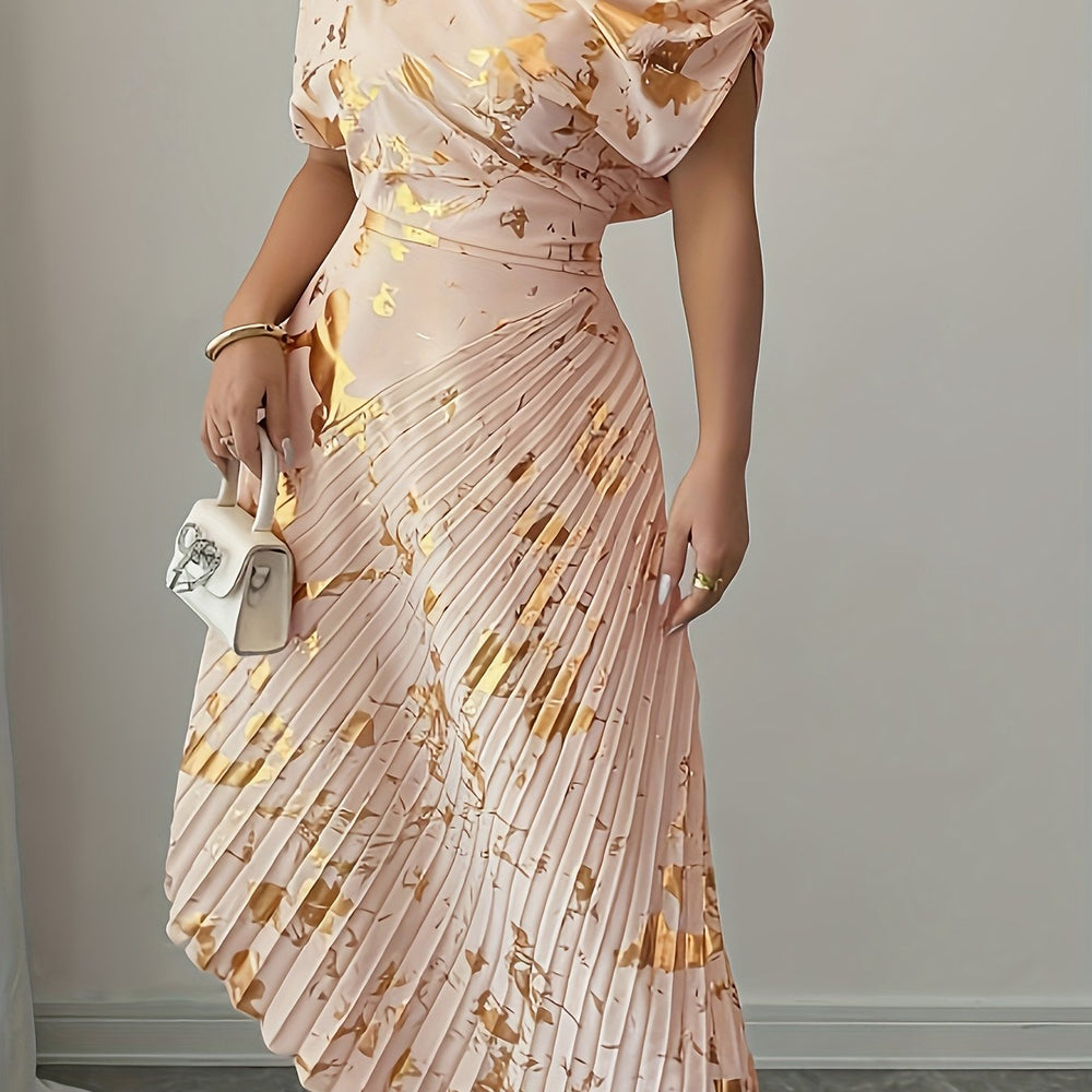 Asymmetrical Pleated Foil Dress