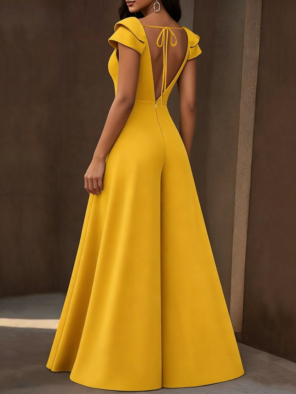 Deep V-Neck Wide-Leg Jumpsuit