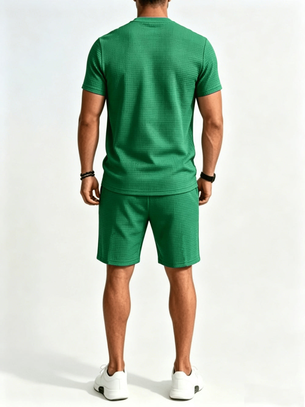 Men's Waffle Knit 2-Piece Set – Crew Neck Tee & Shorts
