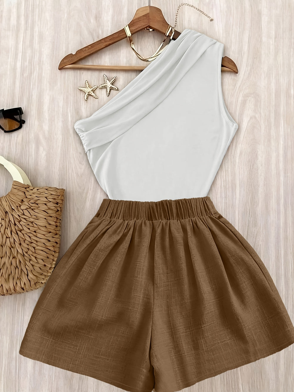 Pleated One-Shoulder Set