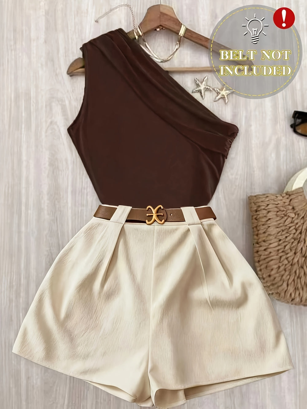 Pleated One-Shoulder Set