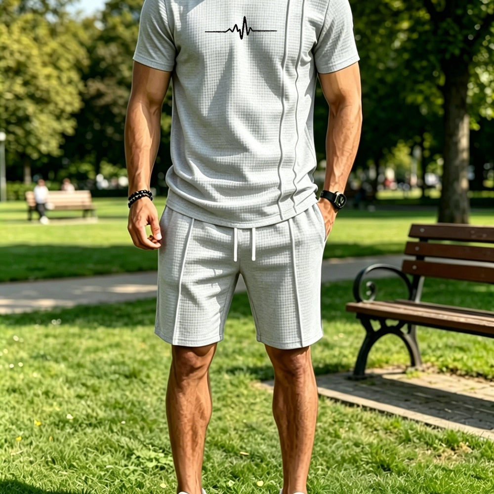 Men's Waffle Knit 2-Piece Set – Crew Neck Tee & Shorts