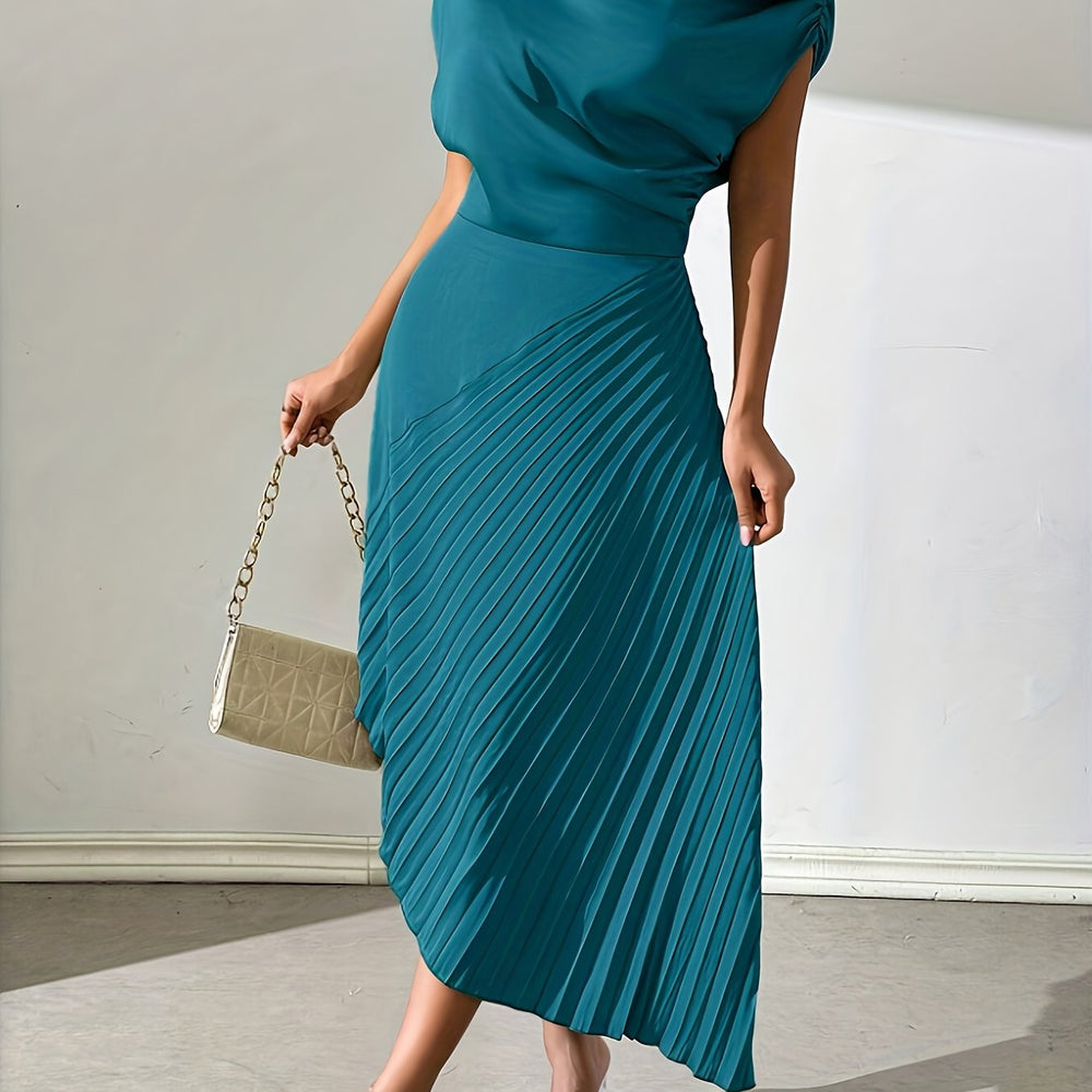 Asymmetrical Pleated Foil Dress