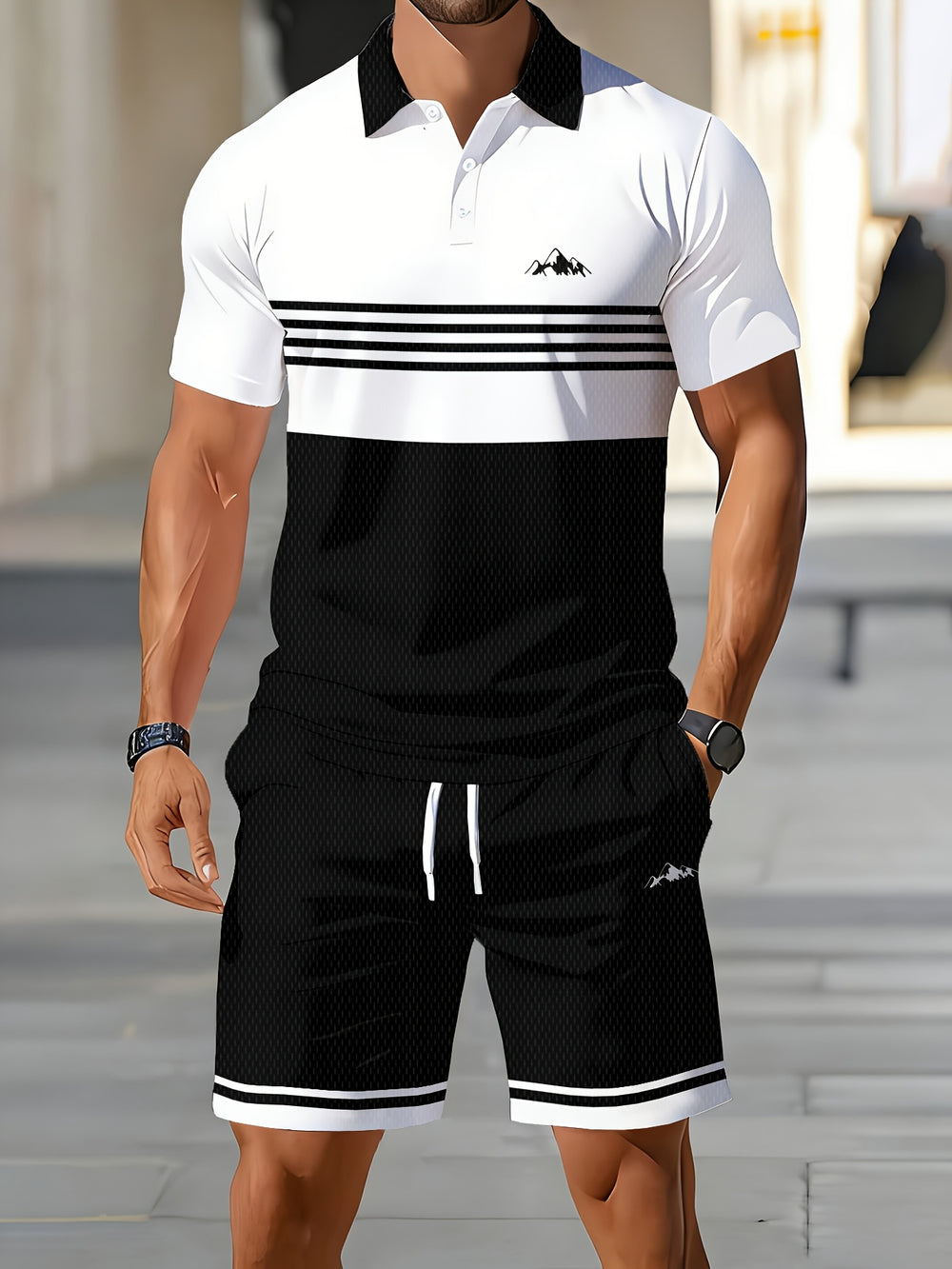 Men's Digital Print Polo Set