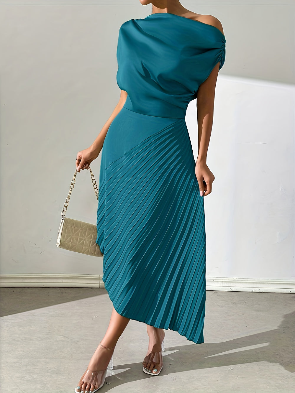 Asymmetrical Pleated Foil Dress