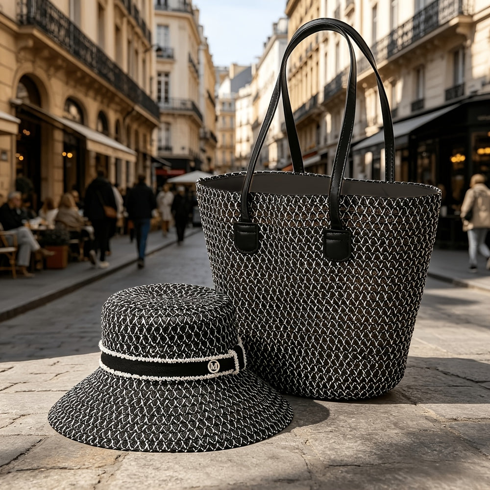 Straw Tote Bag & Sun Hat Set
