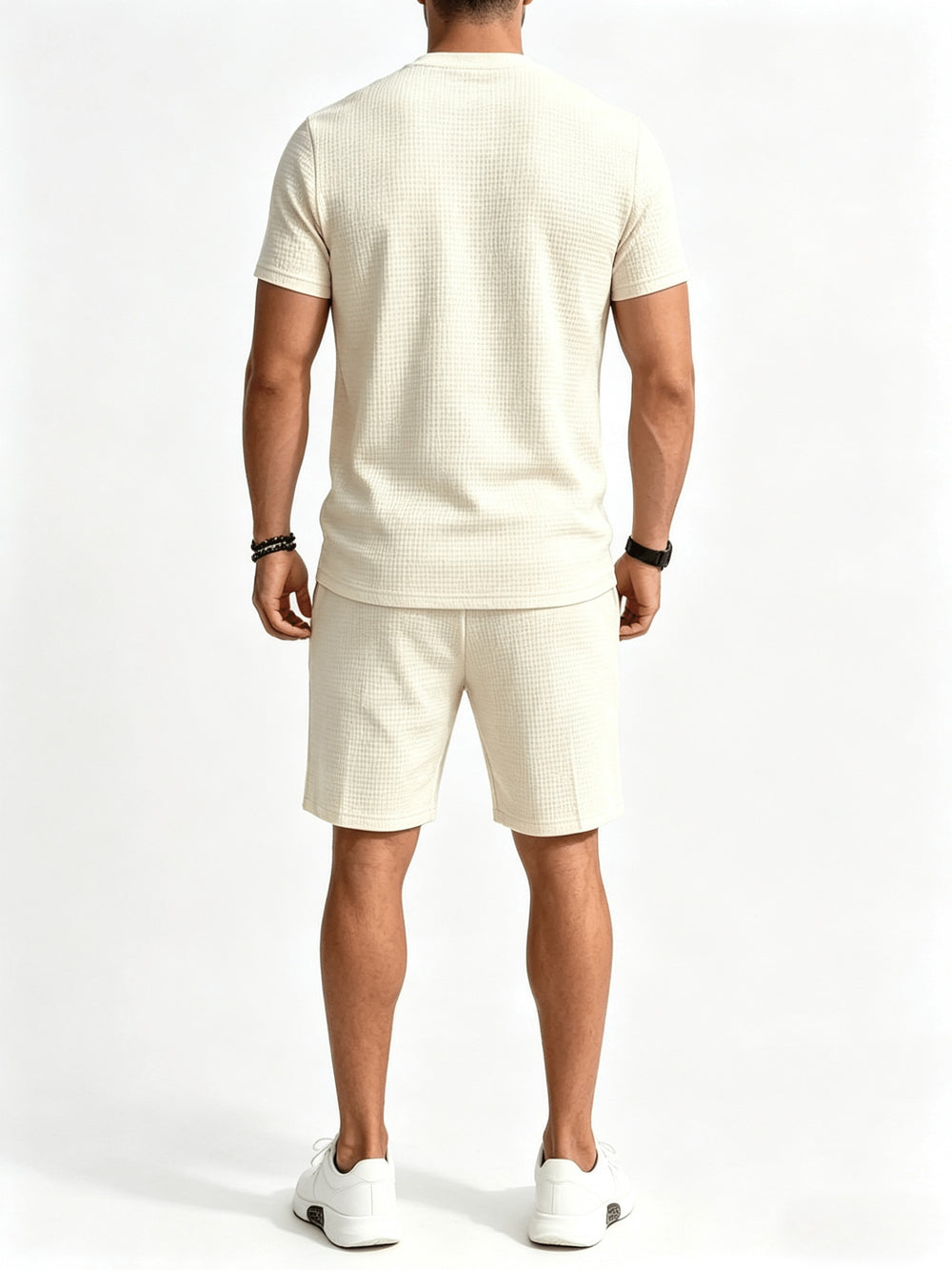 Men's Waffle Knit 2-Piece Set – Crew Neck Tee & Shorts