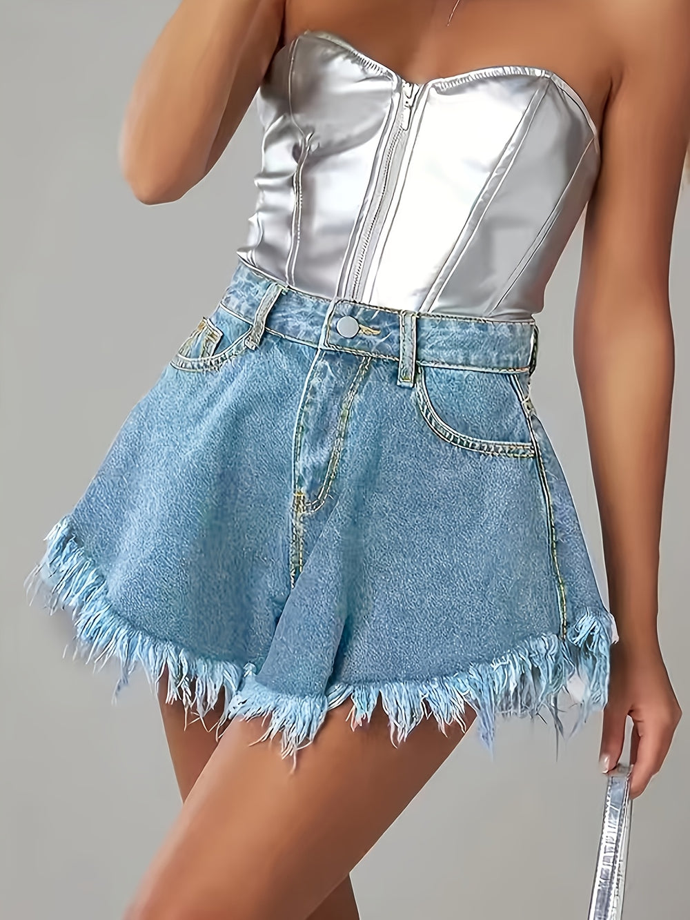 Distressed Edge Denim Shorts
