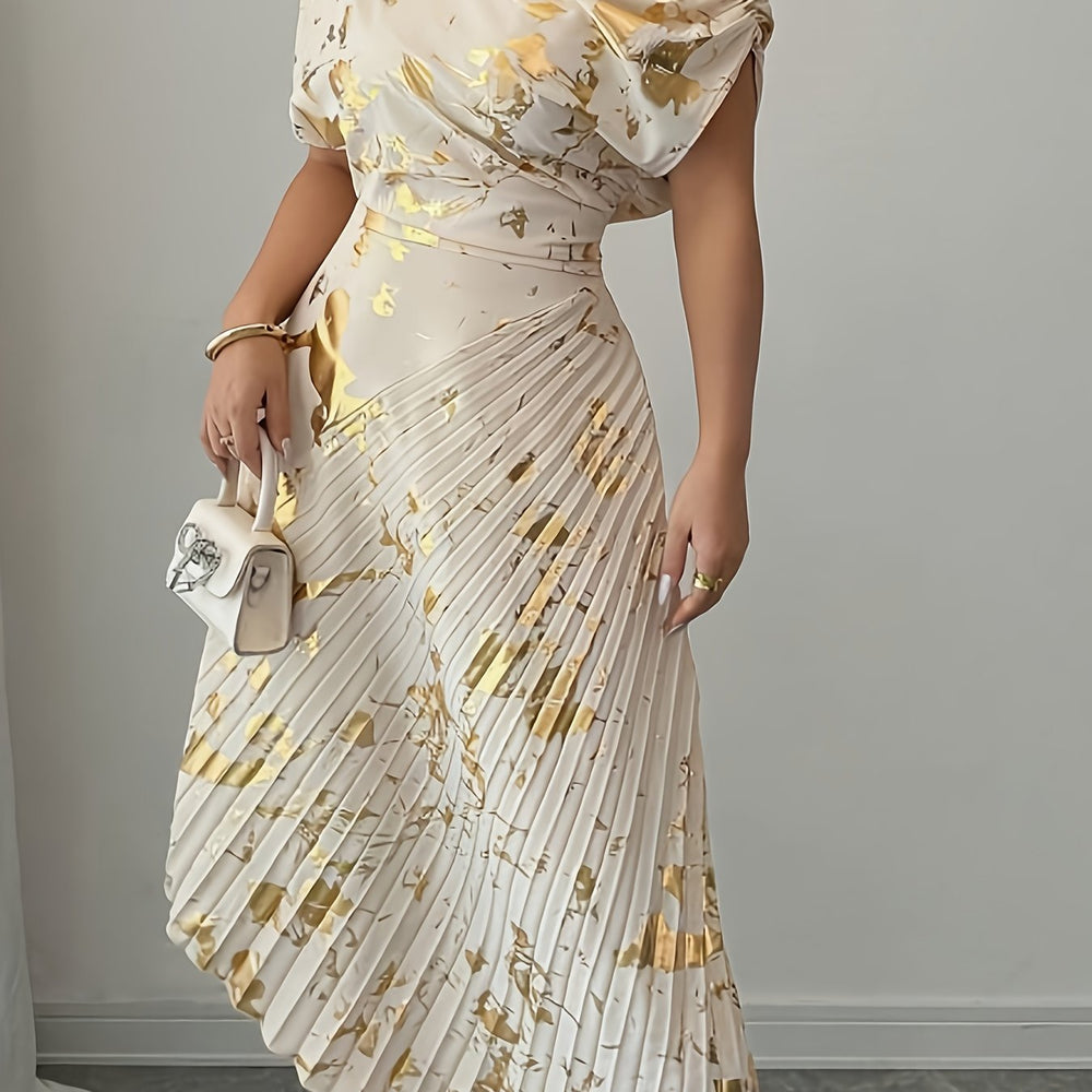 Asymmetrical Pleated Foil Dress