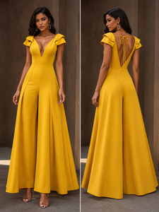Deep V-Neck Wide-Leg Jumpsuit