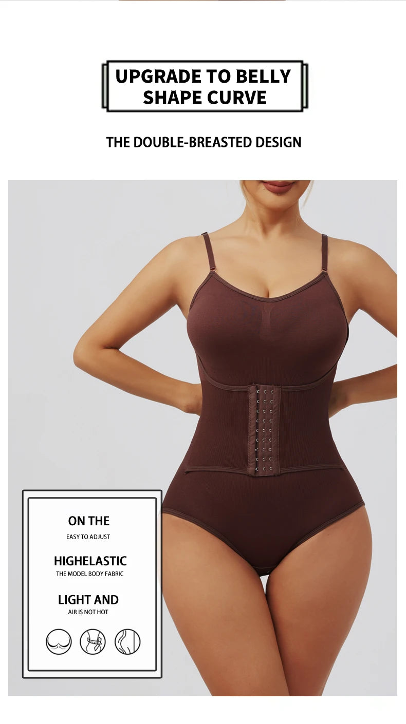 Seamless Shapewear Bodysuit Double Breasted Tummy Control Full Body Shaper Women Slim Underwear Jumpsuit Waist Shaper Bodysuit