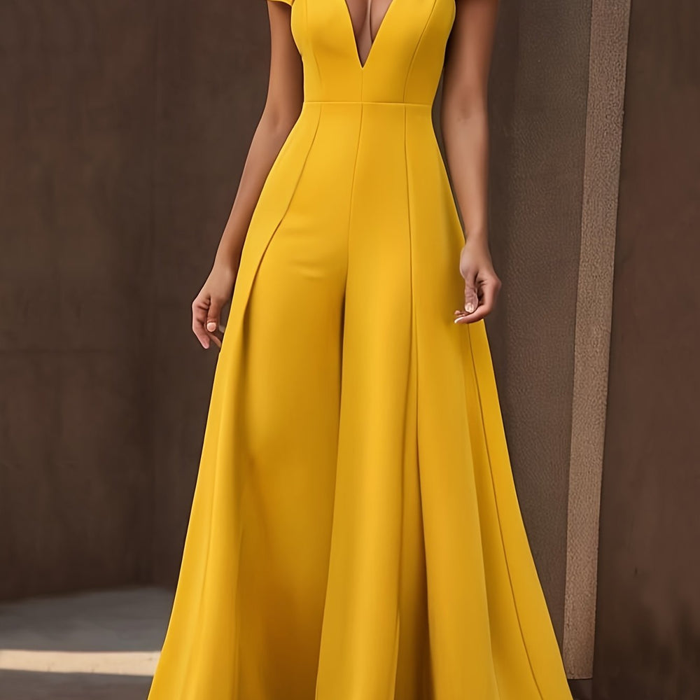 Deep V-Neck Wide-Leg Jumpsuit