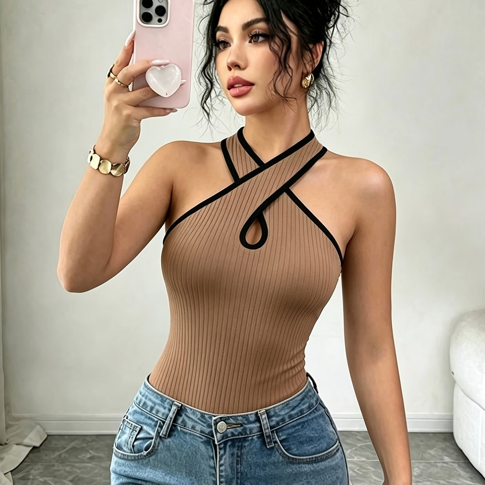 Criss-Cross Cutout Bodysuit