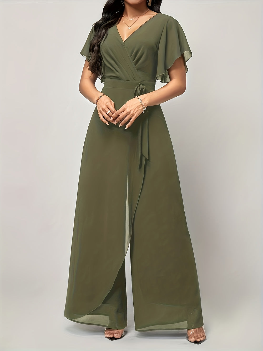 Butterfly Sleeve Tie-Front Jumpsuit