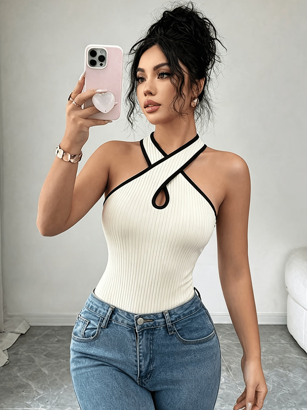 Criss-Cross Cutout Bodysuit