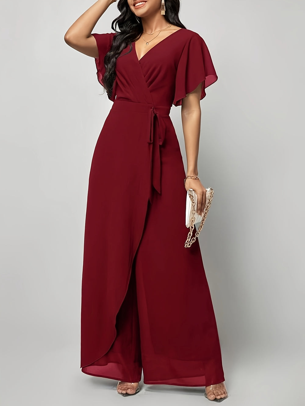 Butterfly Sleeve Tie-Front Jumpsuit