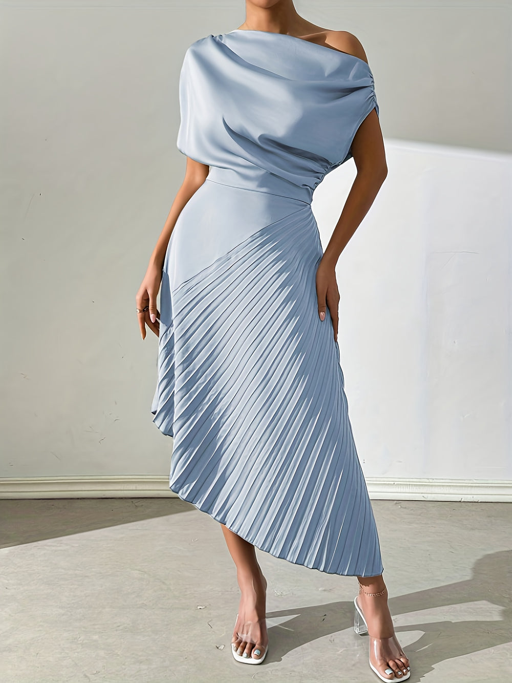 Asymmetrical Pleated Foil Dress