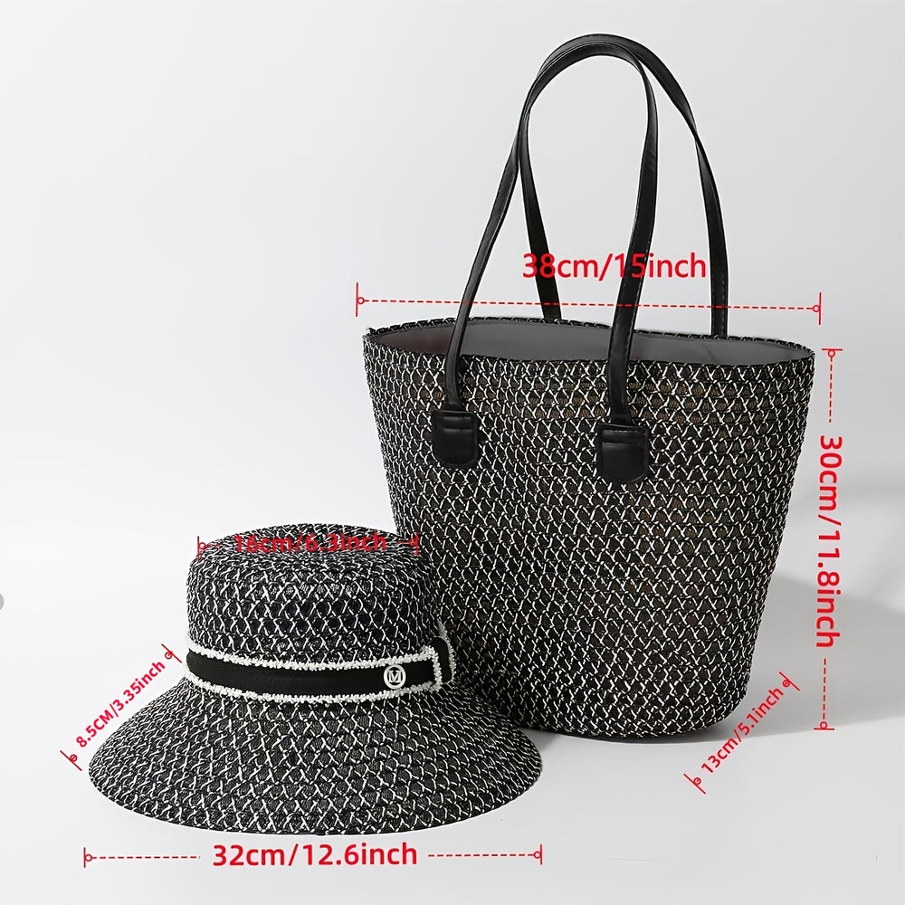 Straw Tote Bag & Sun Hat Set