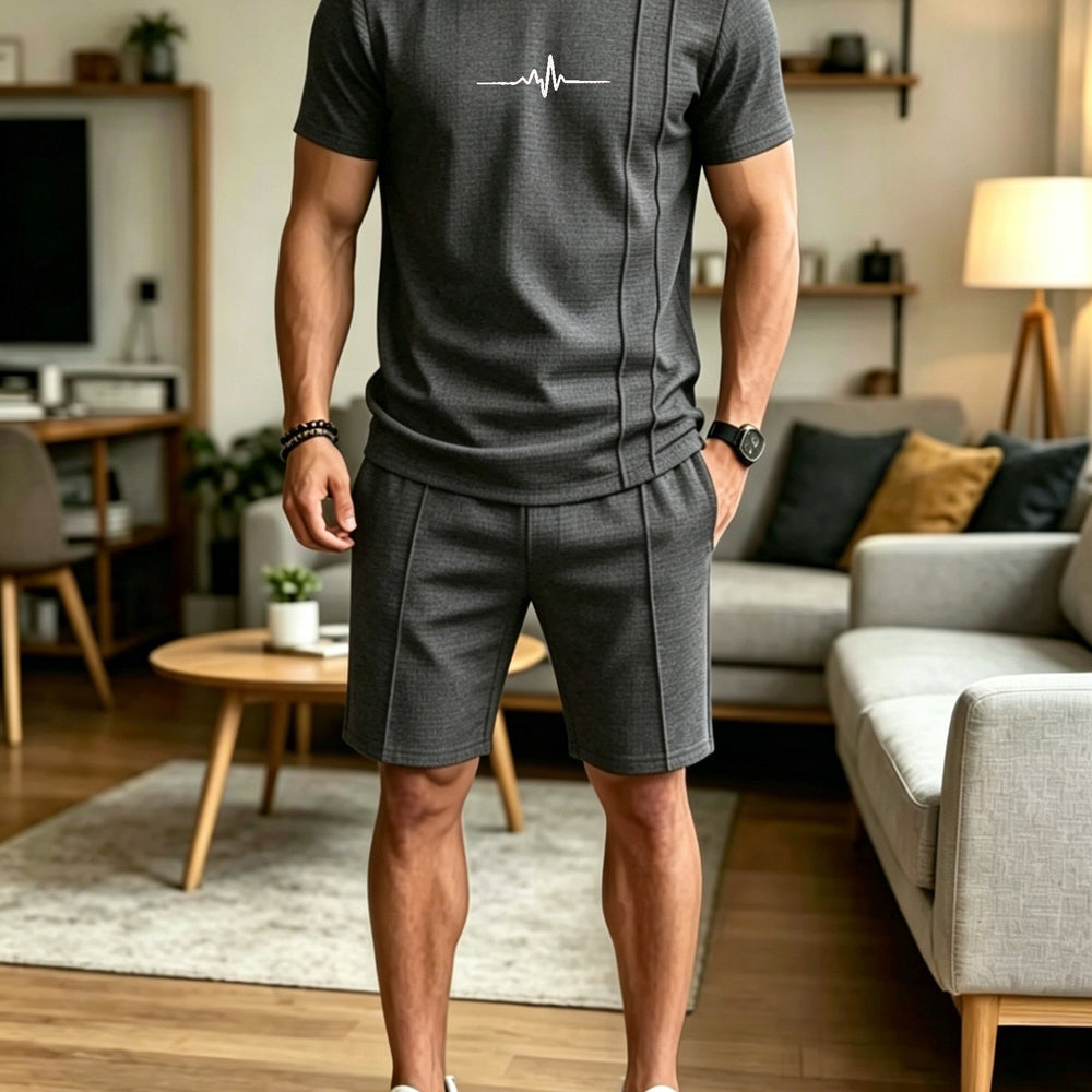 Men's Waffle Knit 2-Piece Set – Crew Neck Tee & Shorts