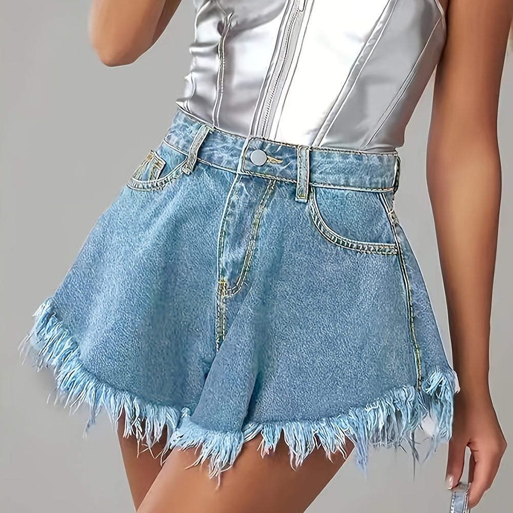 Distressed Edge Denim Shorts
