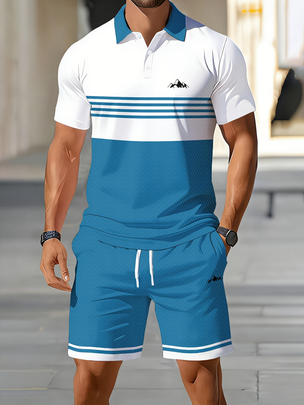Men's Digital Print Polo Set