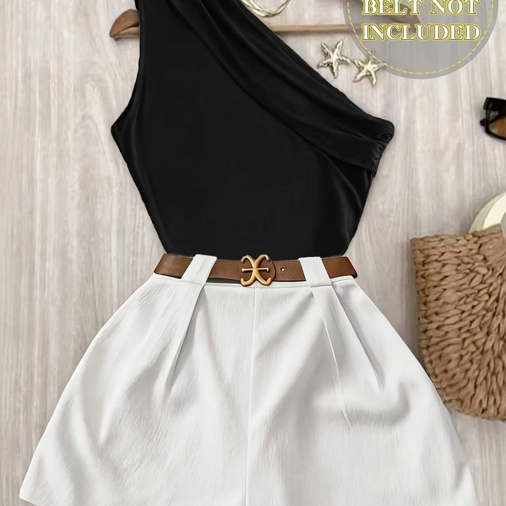 Pleated One-Shoulder Set