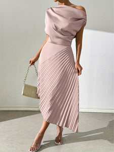 Asymmetrical Pleated Foil Dress