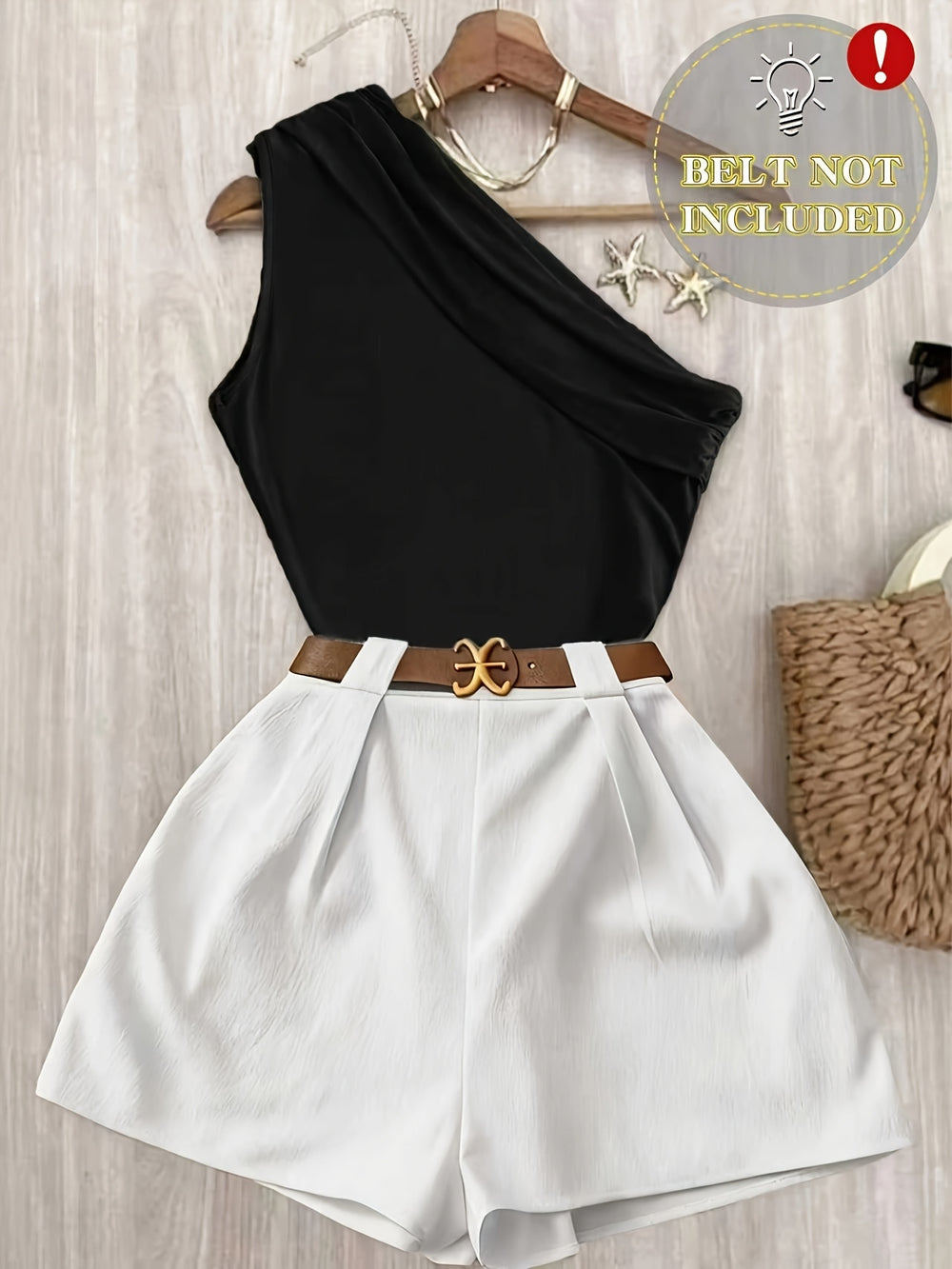 Pleated One-Shoulder Set