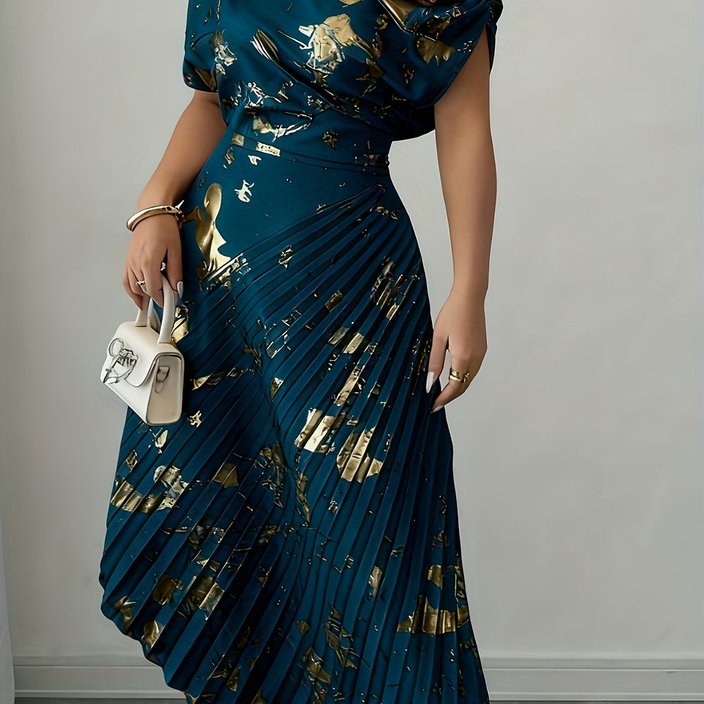 Asymmetrical Pleated Foil Dress
