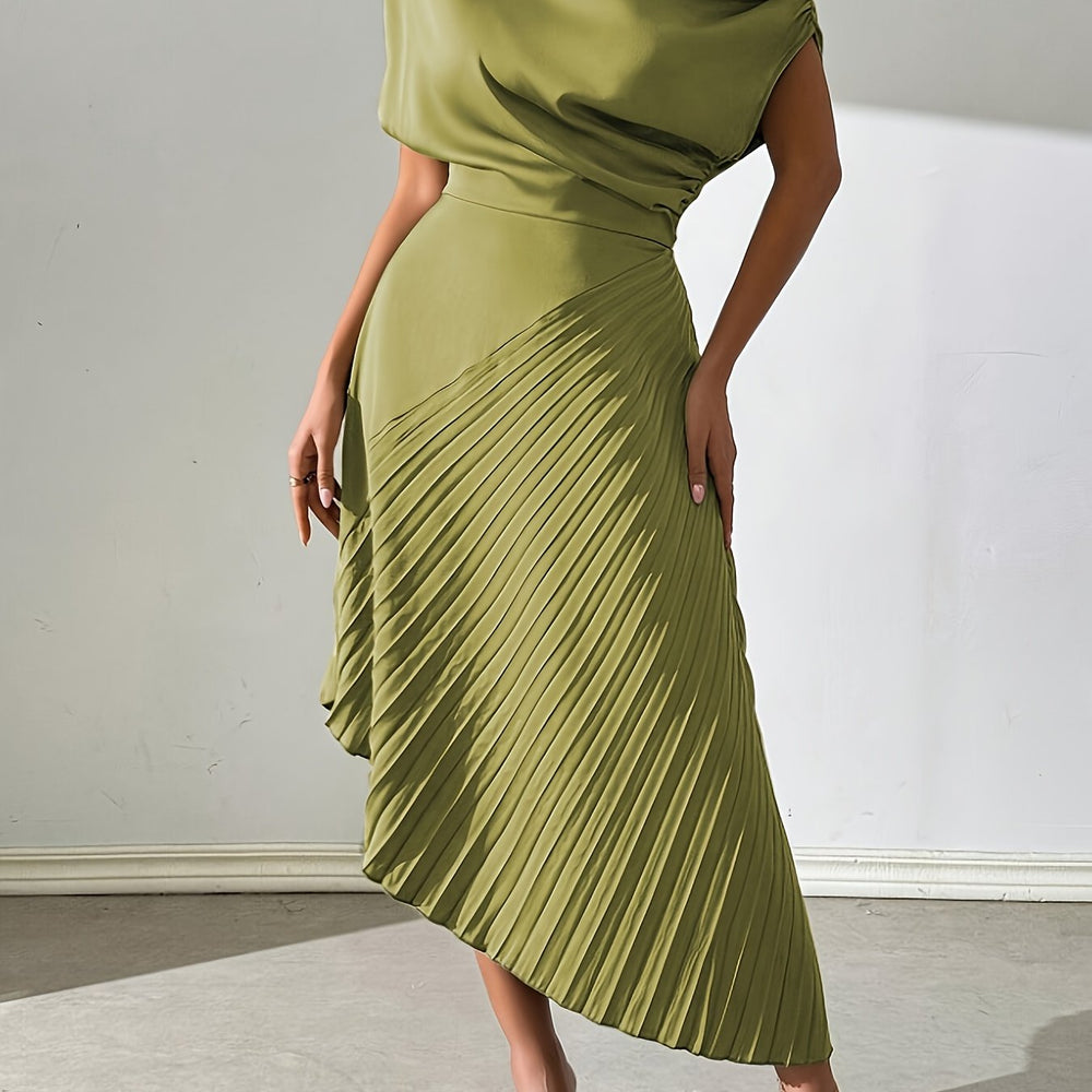 Asymmetrical Pleated Foil Dress