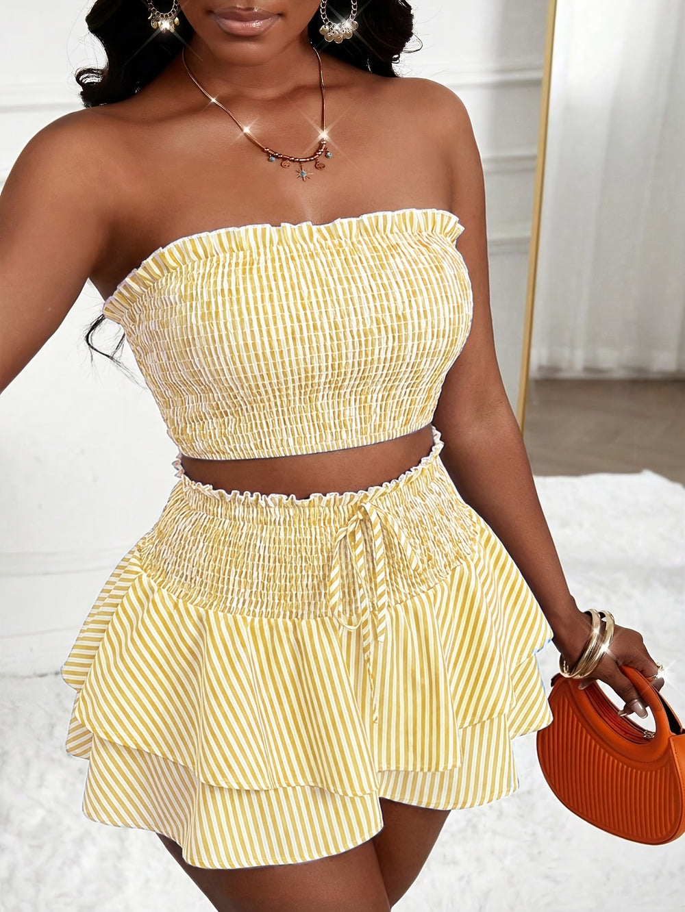 Striped Camisole & Skirt Set