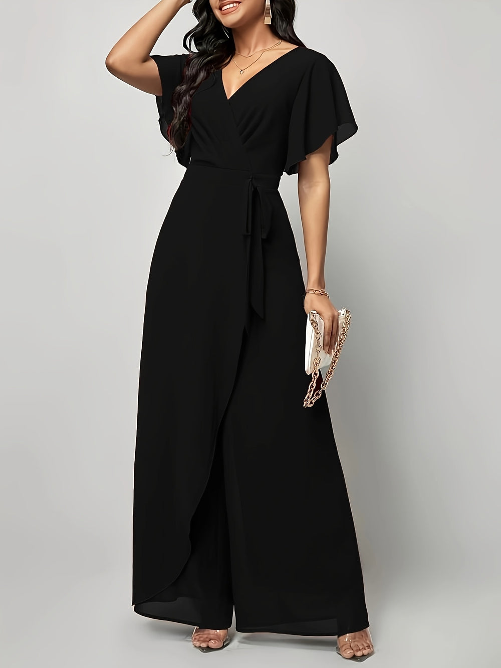 Butterfly Sleeve Tie-Front Jumpsuit