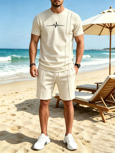 Men's Waffle Knit 2-Piece Set – Crew Neck Tee & Shorts