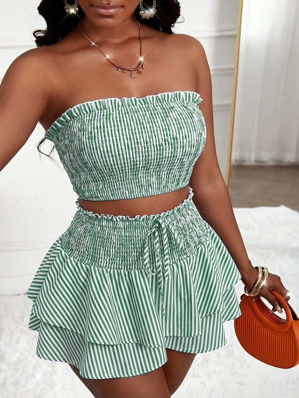 Striped Camisole & Skirt Set