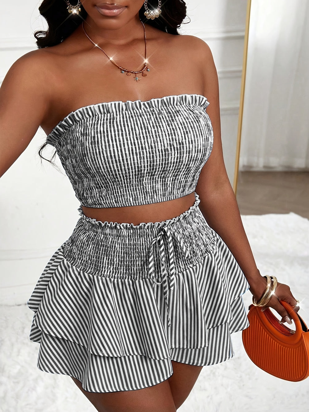 Striped Camisole & Skirt Set